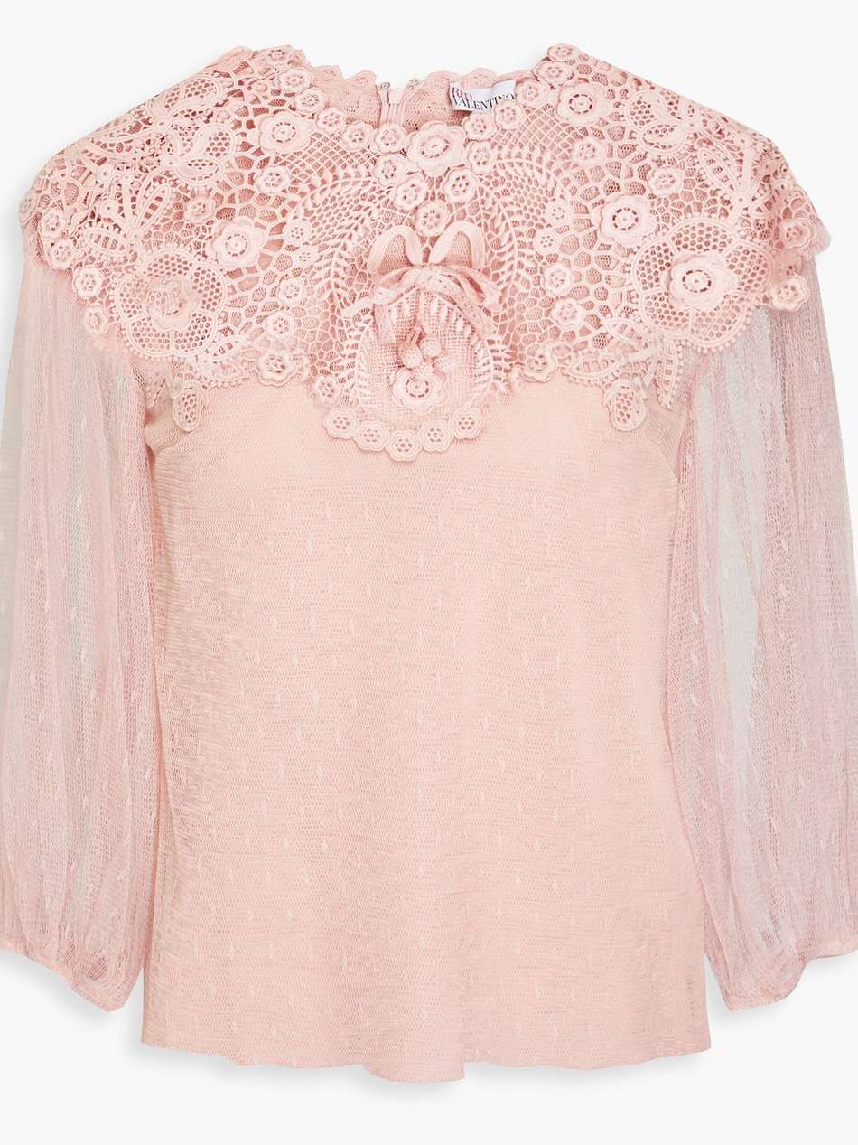 embellished point d'esprit blouse
