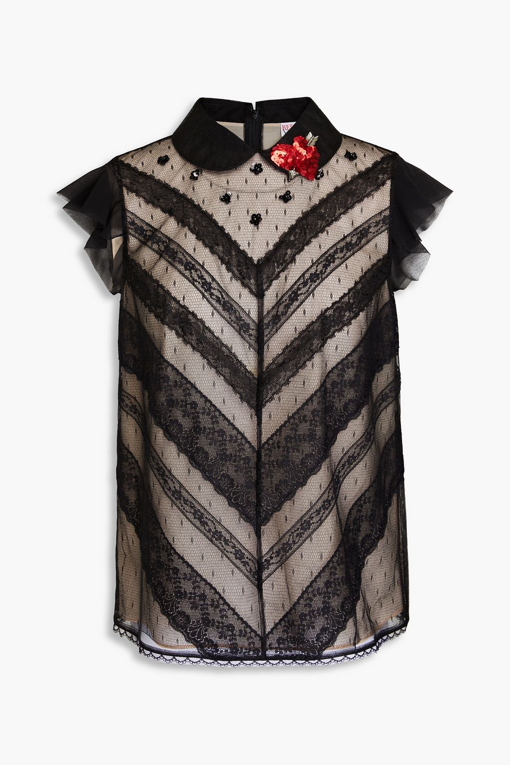REDVALENTINO Embellished lace trimmed point d esprit blouse THE