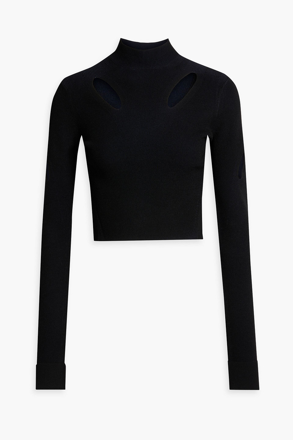 Dion Lee Cropped Cutout Ribbed-knit Turtleneck Jumper In Midnight Blue