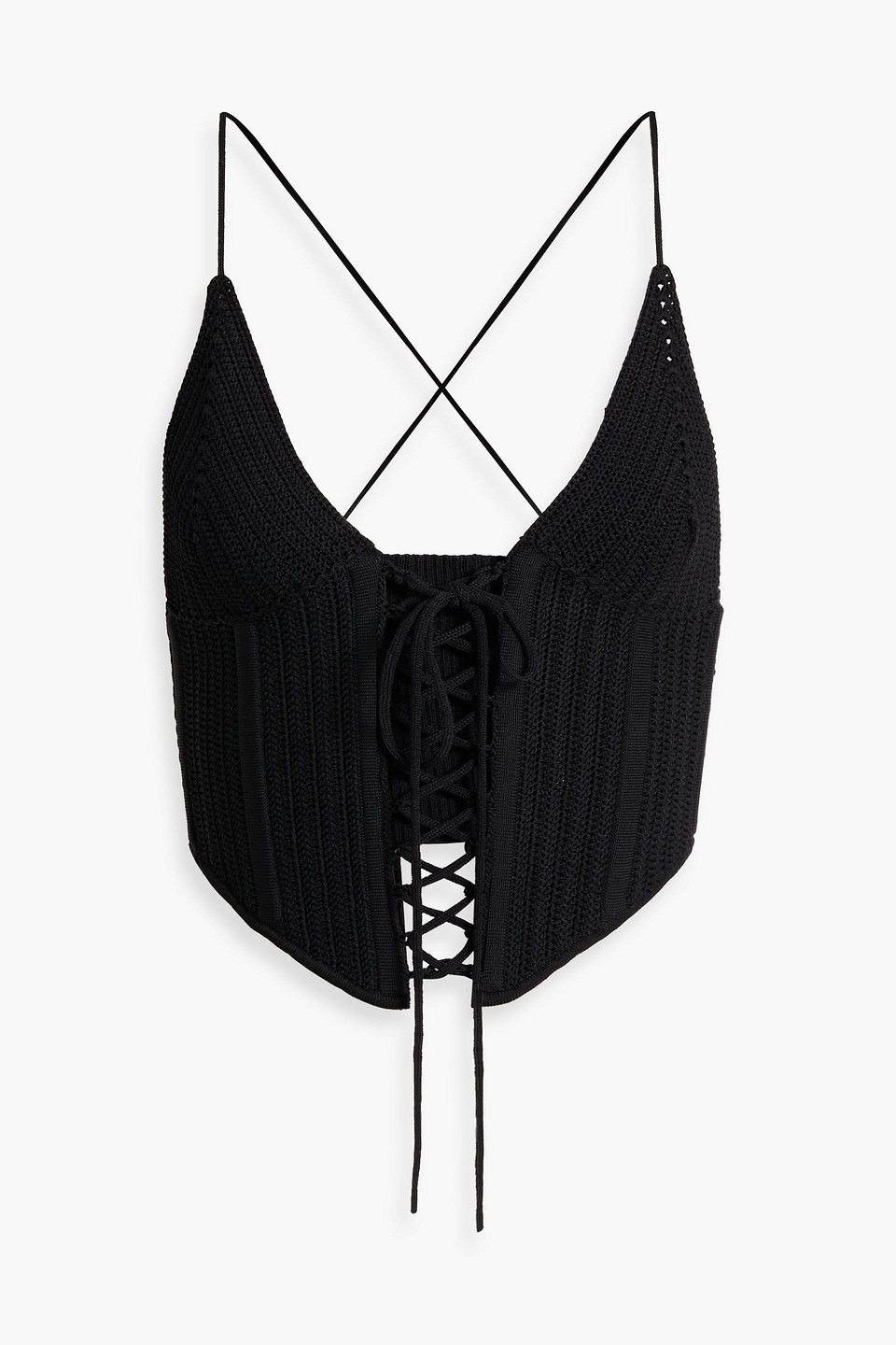 Dion Lee - Cropped lace-up crocheted top - Black - UK 12