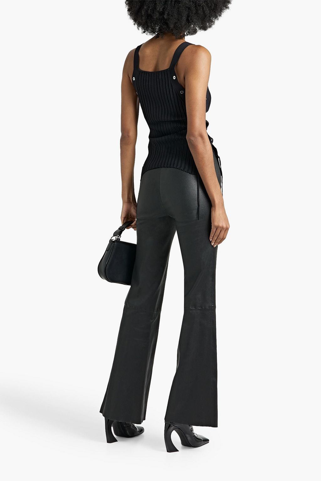 DION LEE Eyelet-embellished lace-up ribbed-knit top