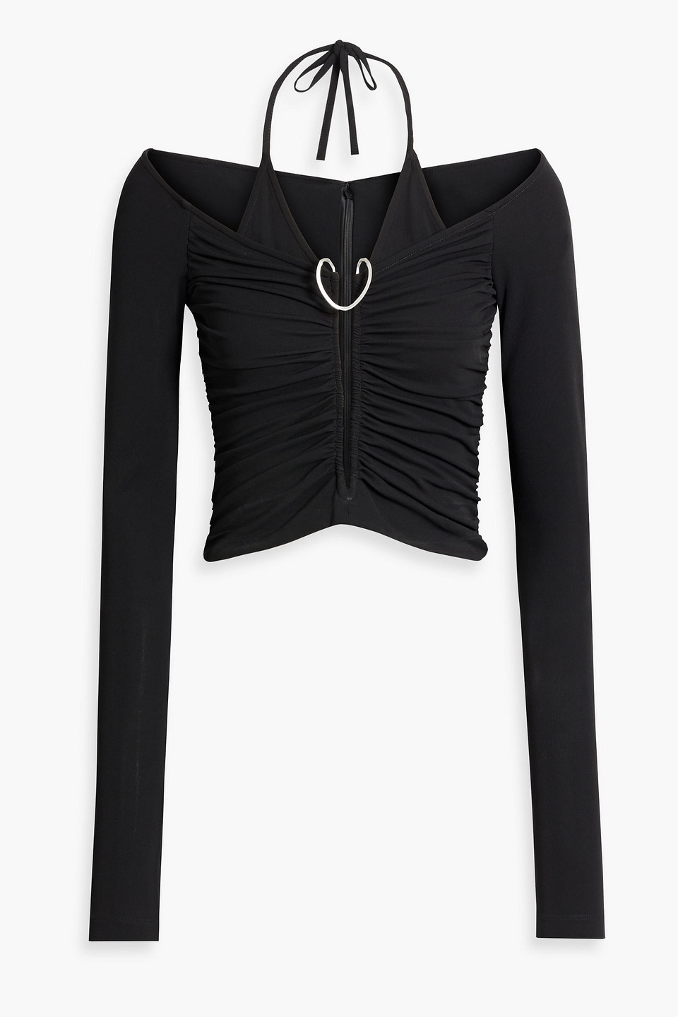 Shop Dion Lee Ruched Jersey Halterneck Top In Black