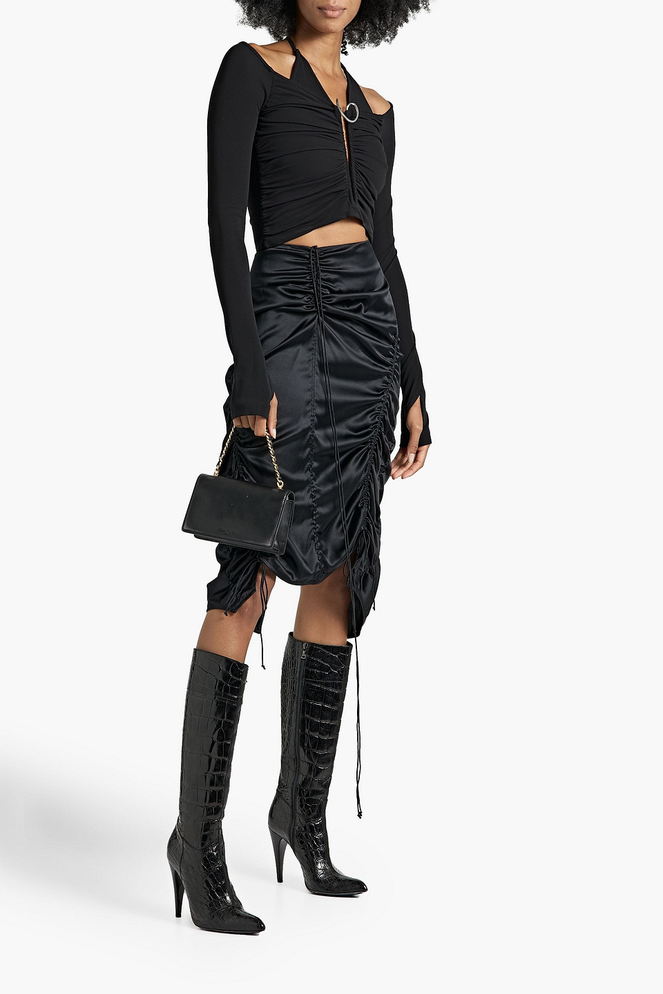 Dion Lee Mobius Off-the-shoulder Gathered Stretch-jersey Top In Black