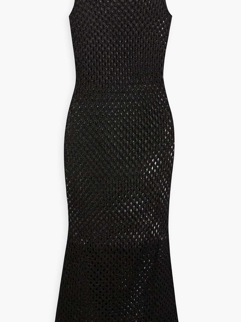 metallic open-knit midi dress