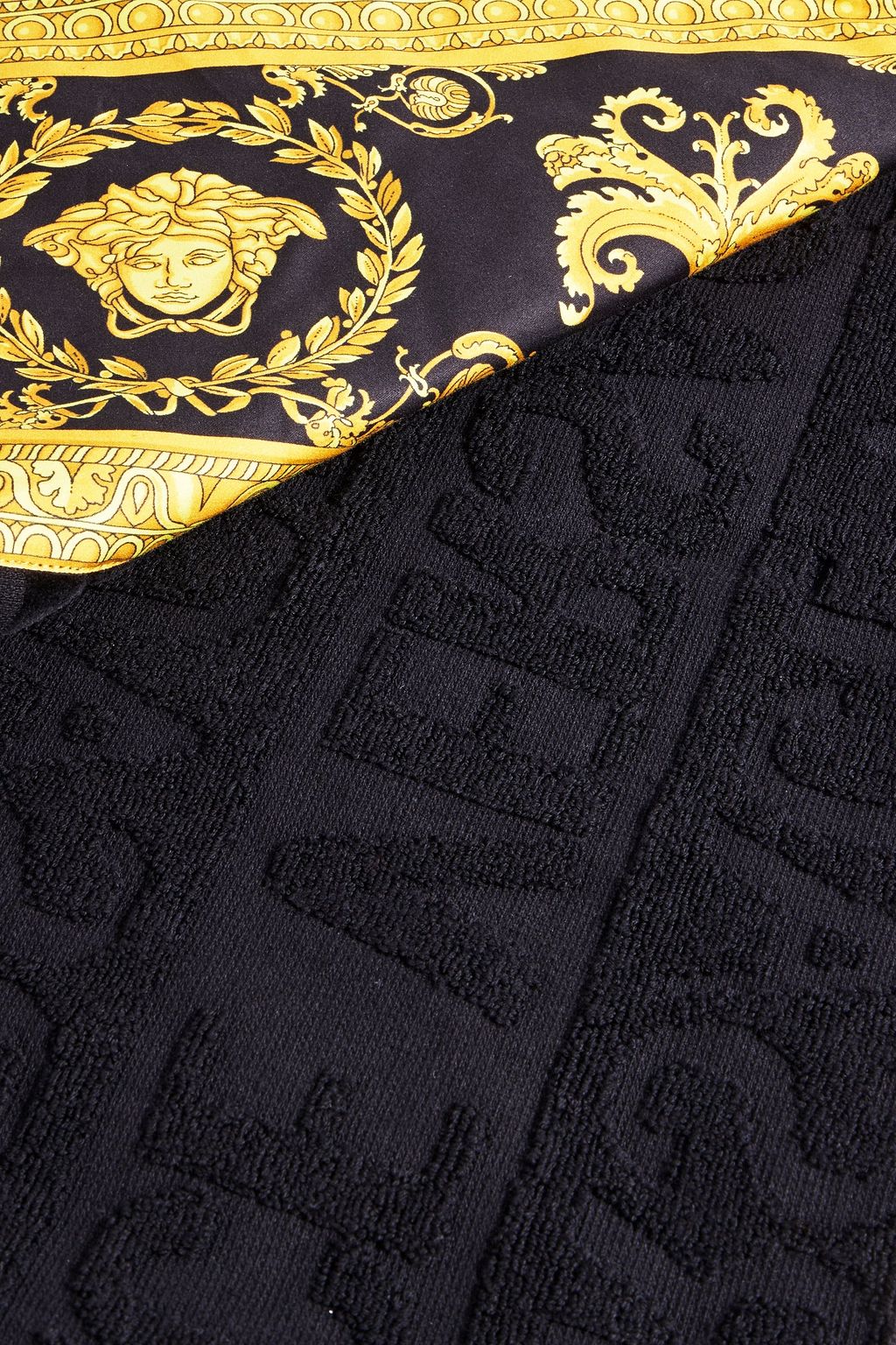 VERSACE Printed satin and cotton-terry jacquard beach towel