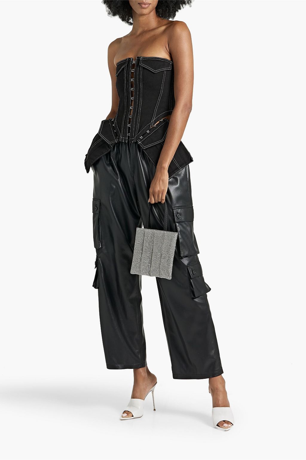 DION LEE بلوزة قصيرة بدون حمالات من الدنيم
