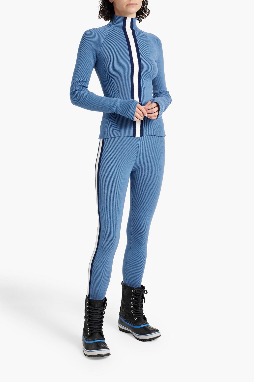 CORDOVA Striped ribbed stretch-merino wool leggings