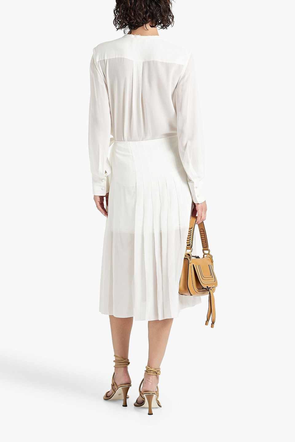 Chloé Lace-trimmed Crepe De Chine Midi Wrap Skirt In Weiss