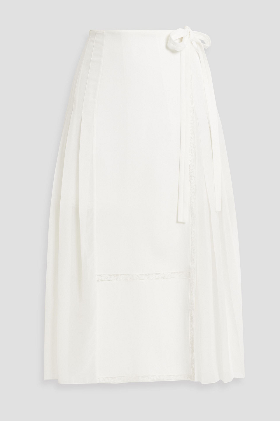 Chloé Lace-trimmed Crepe De Chine Midi Wrap Skirt In Weiss