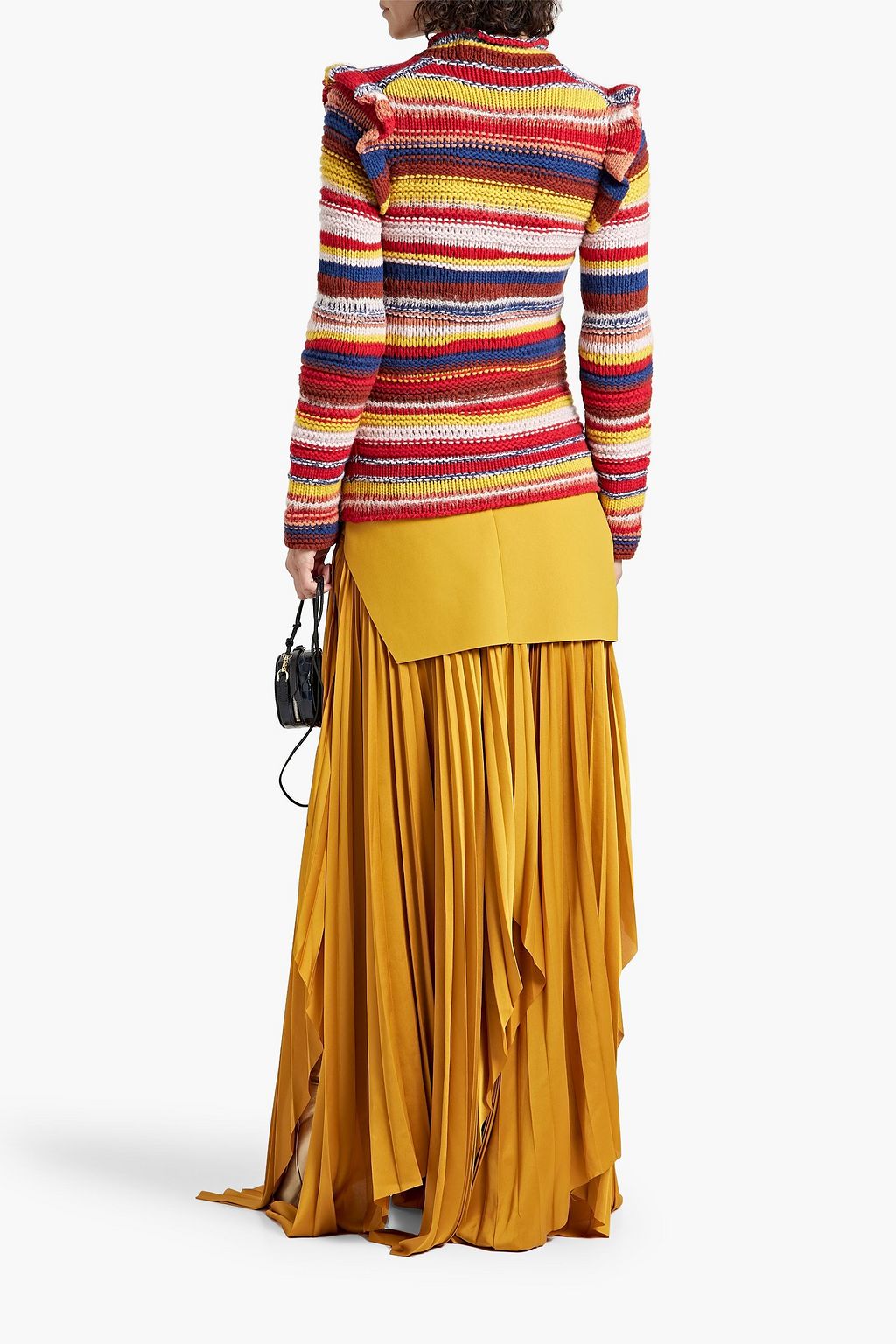 CHLOÉ 러플 디테일 스트라이프 캐시미어 혼방 스웨터