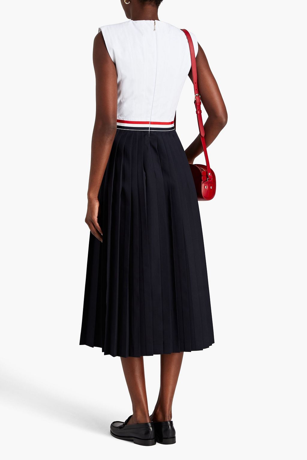 THOM BROWNE Pleated wool-gabardine and poplin midi dress