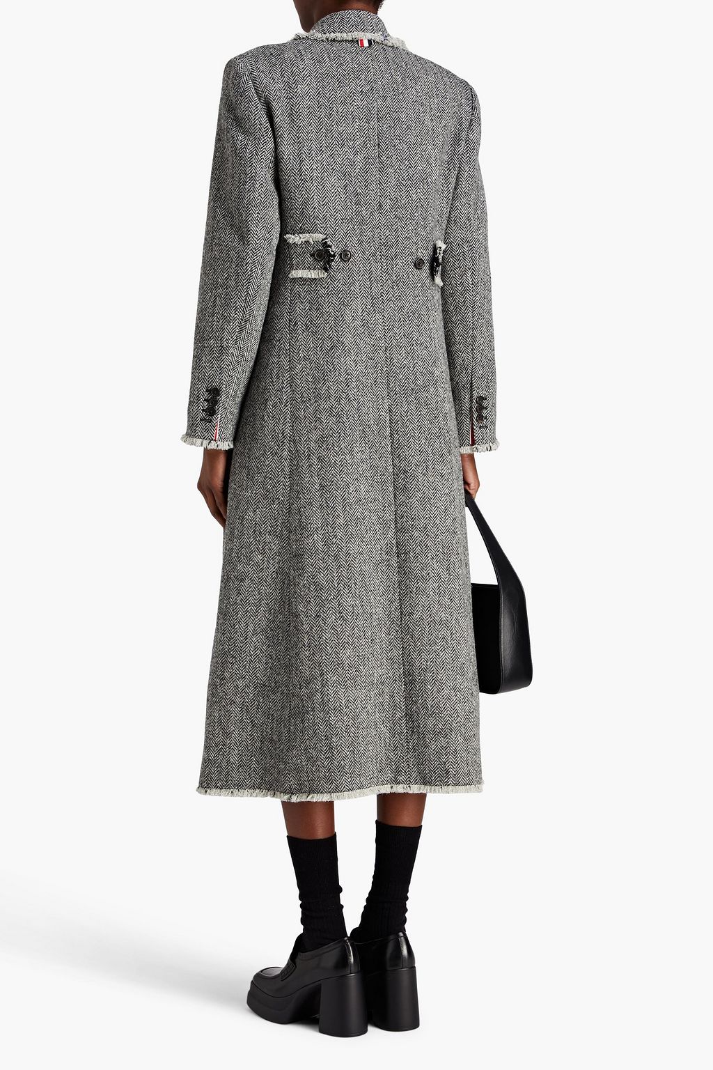 THOM BROWNE Frayed herringbone brushed wool coat