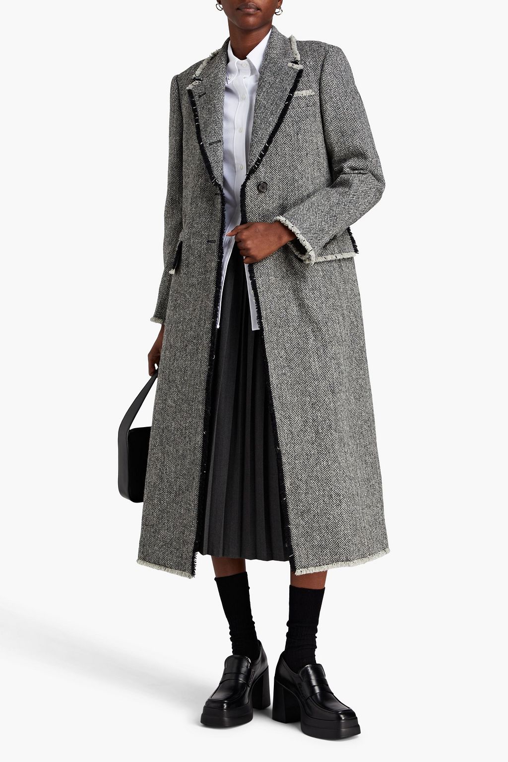 THOM BROWNE Frayed herringbone brushed wool coat