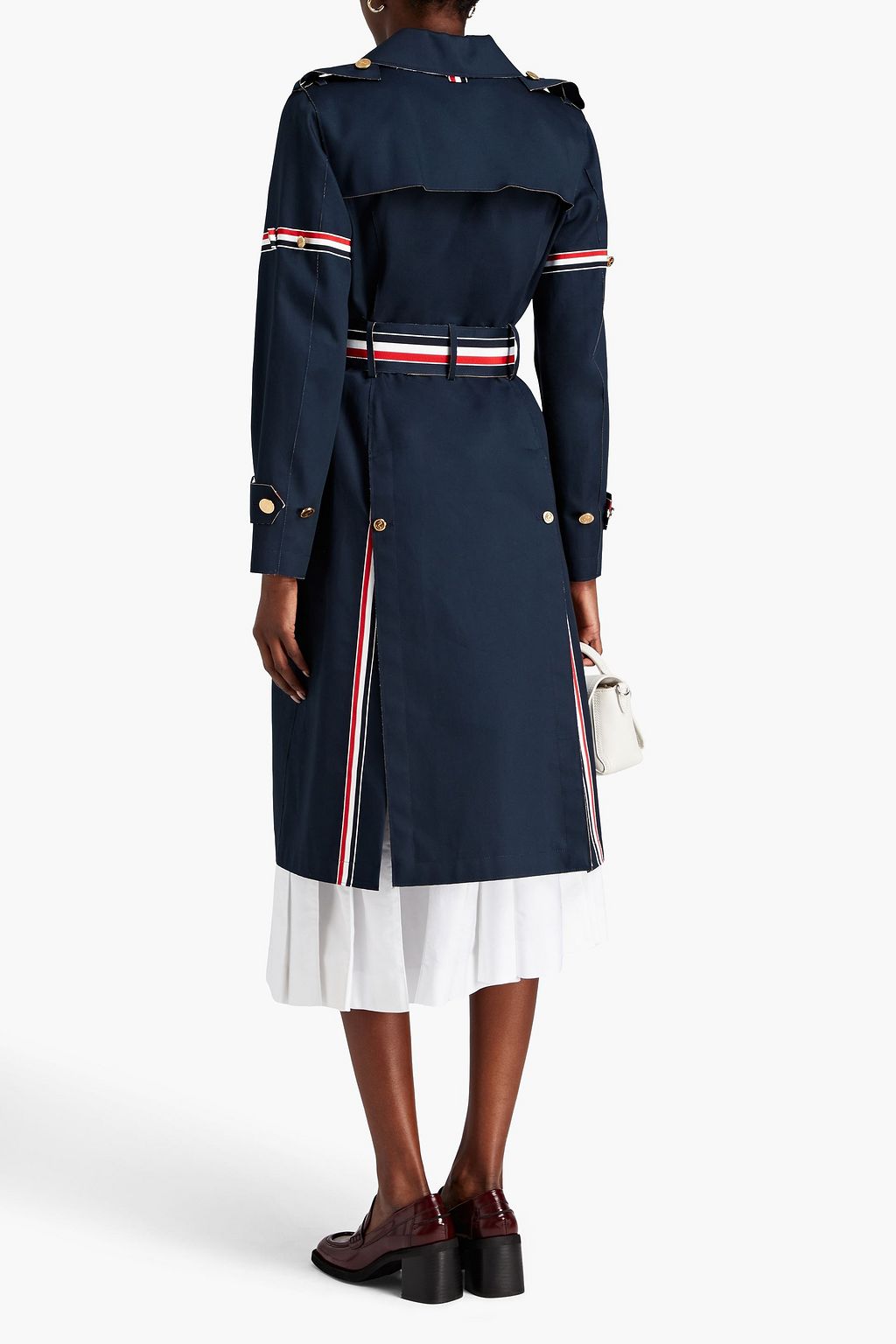 THOM BROWNE Double-breasted striped cotton-twill trench coat