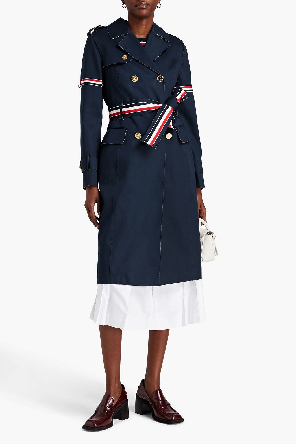 THOM BROWNE Double-breasted striped cotton-twill trench coat