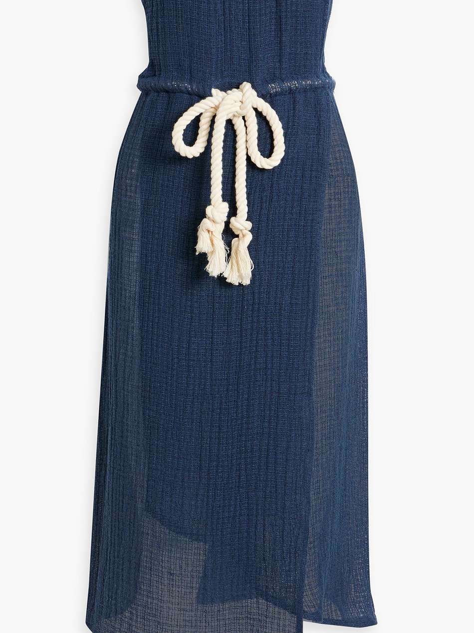 victor strapless wrap-effect linen-blend gauze midi dress