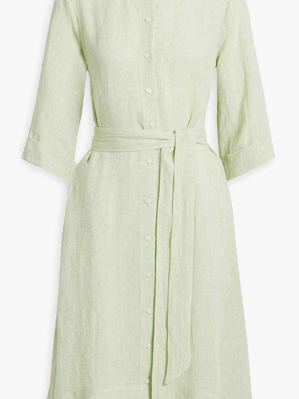 metallic linen-blend gauze shirt dress