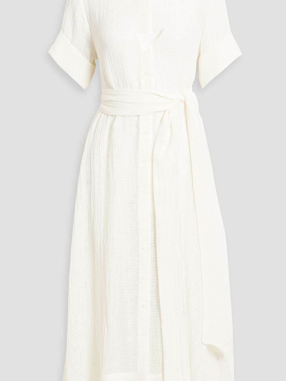 linen-blend gauze midi shirt dress