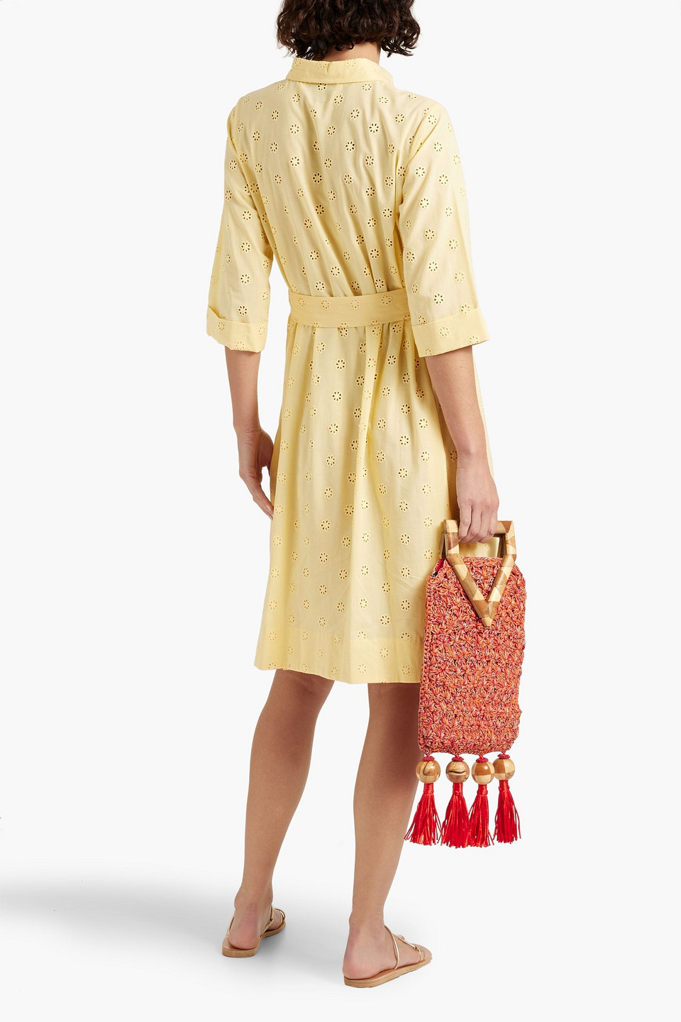 Shop Lisa Marie Fernandez Broderie Anglaise Cotton Shirt Dress In Pastel Yellow