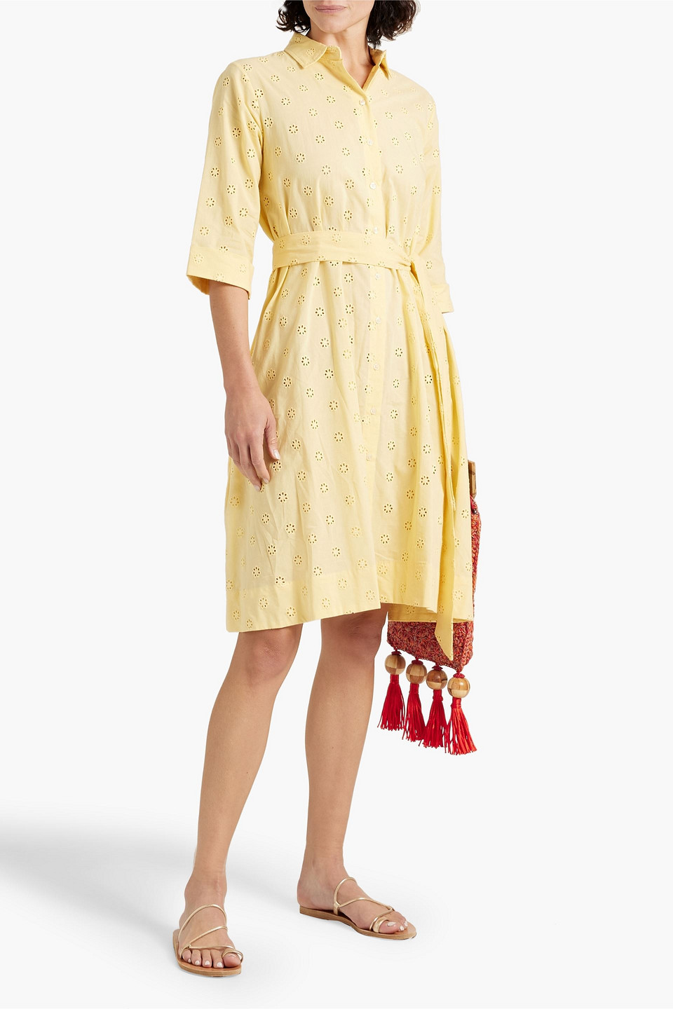 Shop Lisa Marie Fernandez Broderie Anglaise Cotton Shirt Dress In Pastel Yellow