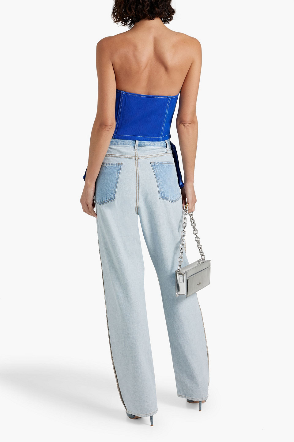 Shop Dion Lee Strapless Cropped Denim Top In Bright Blue