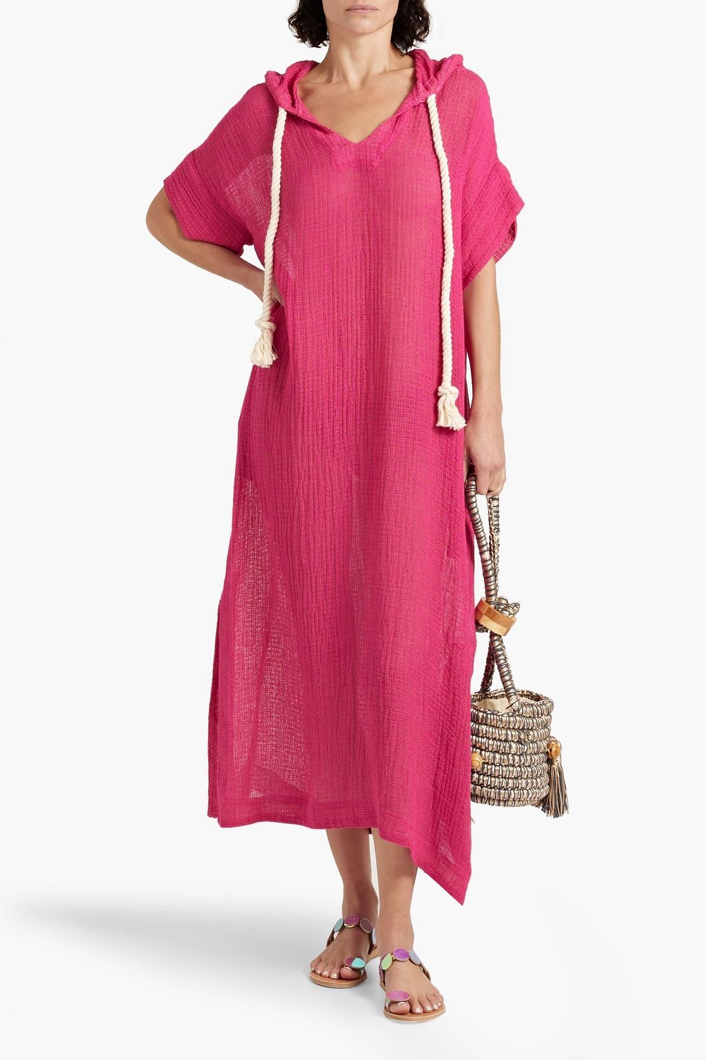 LISA MARIE FERNANDEZ Linen and cotton-blend gauze hooded kaftan