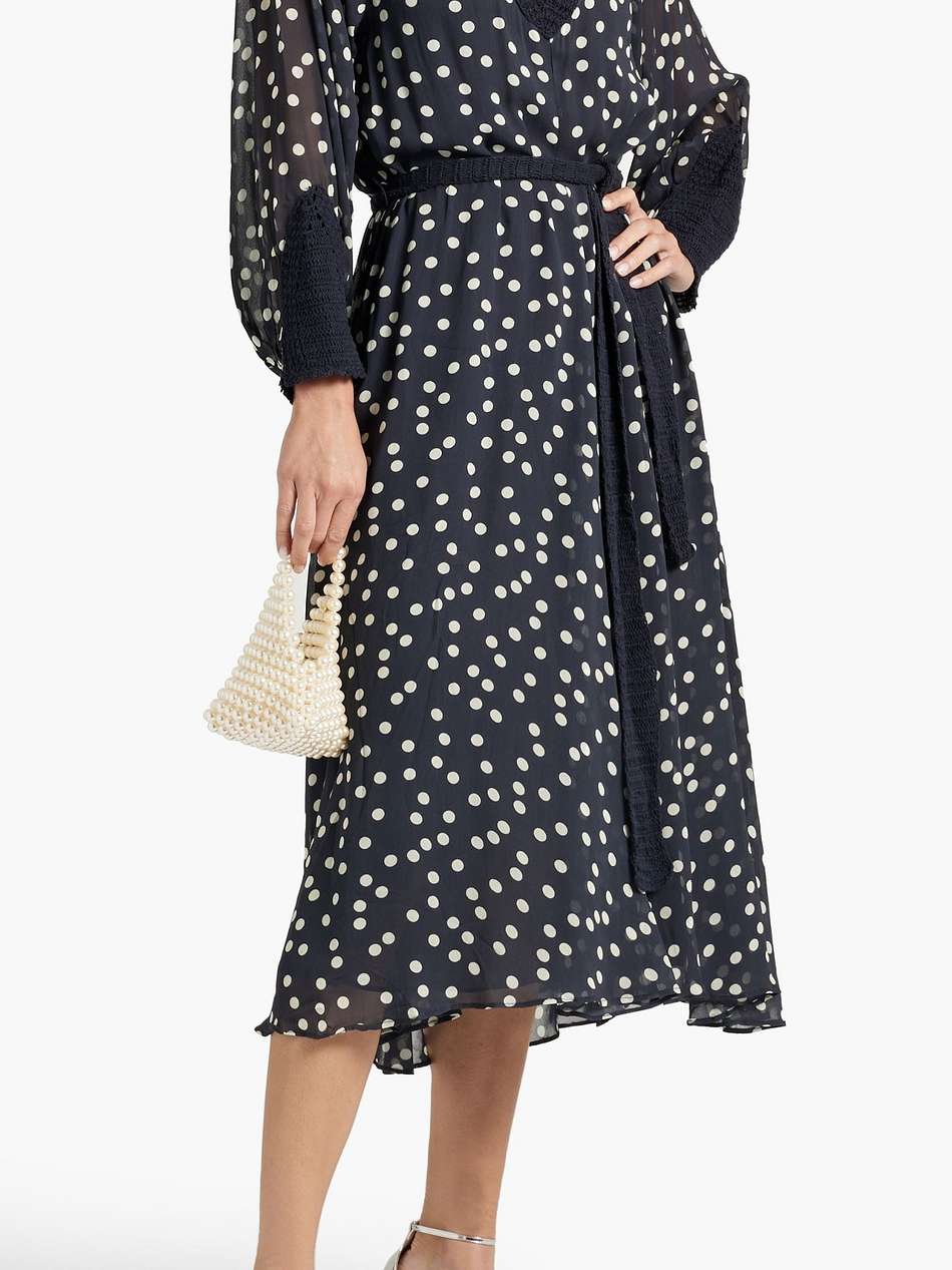 irene crochet-paneled polka-dot crepe de chine midi dress