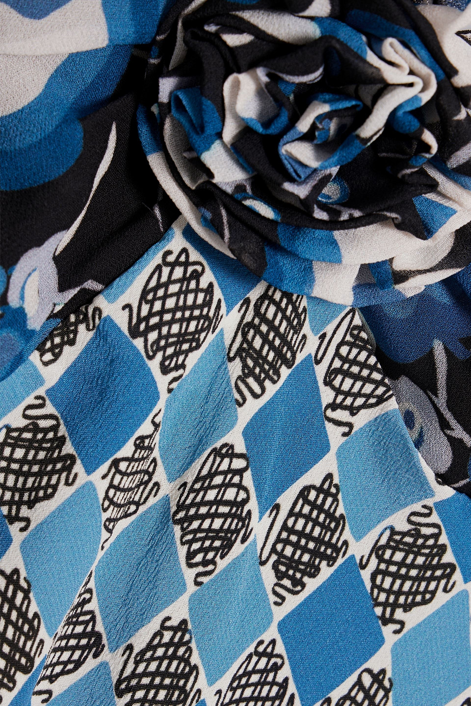 Rixo London Blue Jeanie Contrast Print Midi Dress In Blue