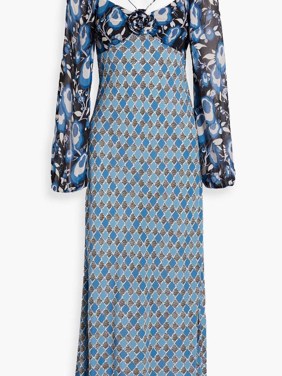 jeanie floral-appliquéd printed crepe midi dress