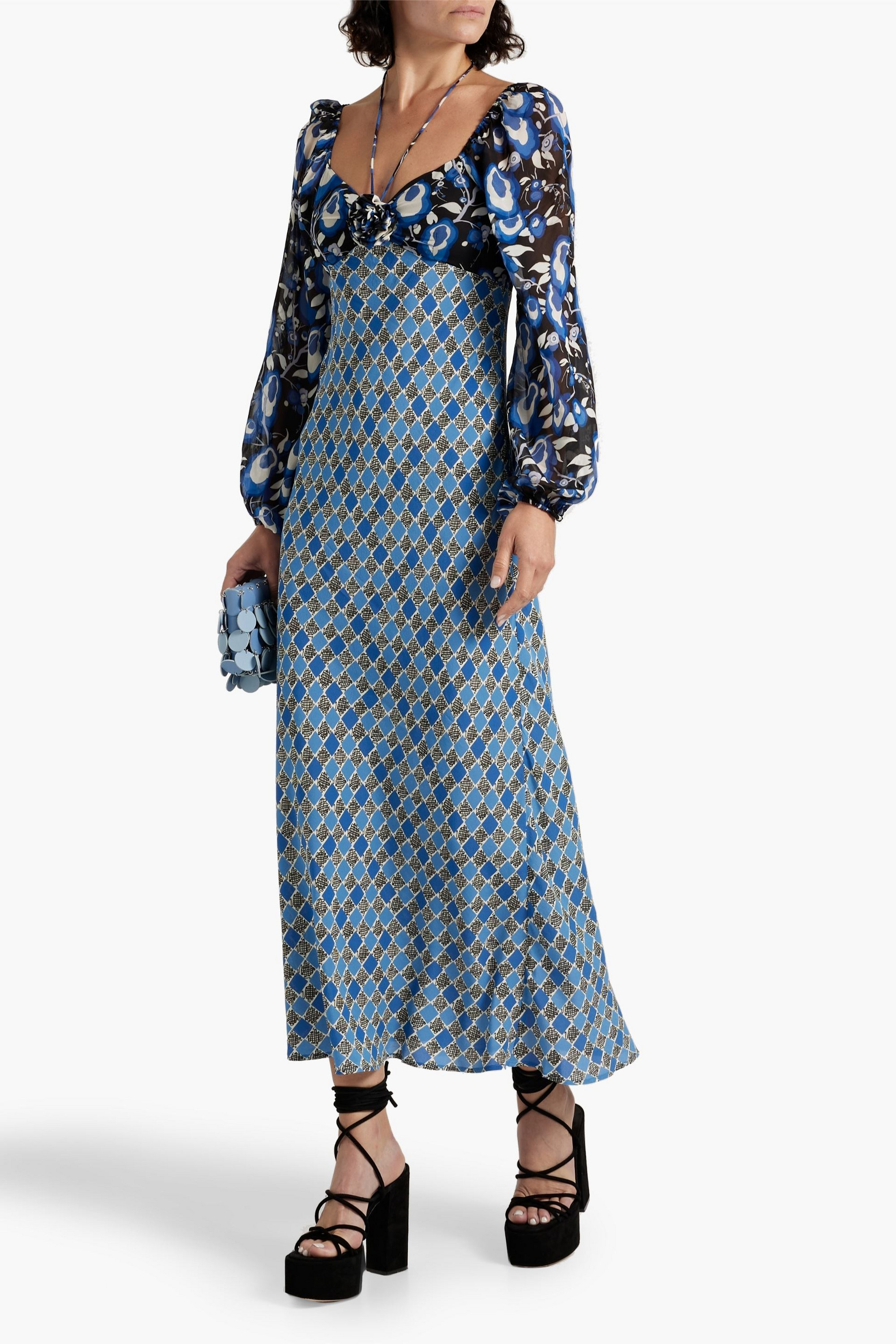 RIXO Jeanie floral-appliquéd printed crepe midi dress