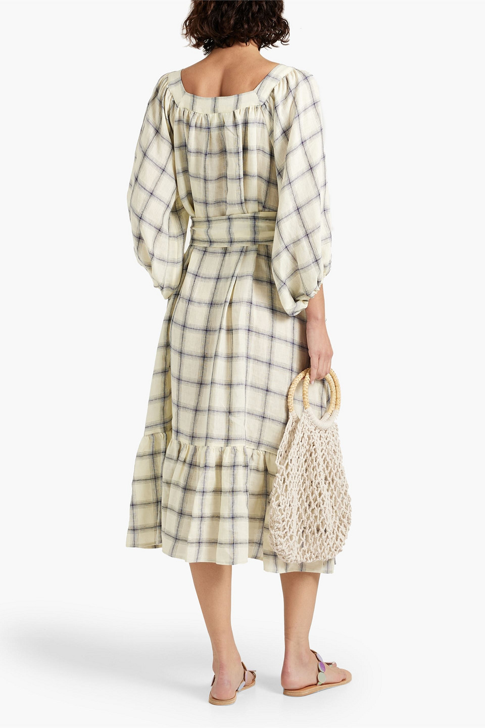 Shop Lisa Marie Fernandez Laure Checked Linen-blend Gauze Midi Dress In Pastel Yellow