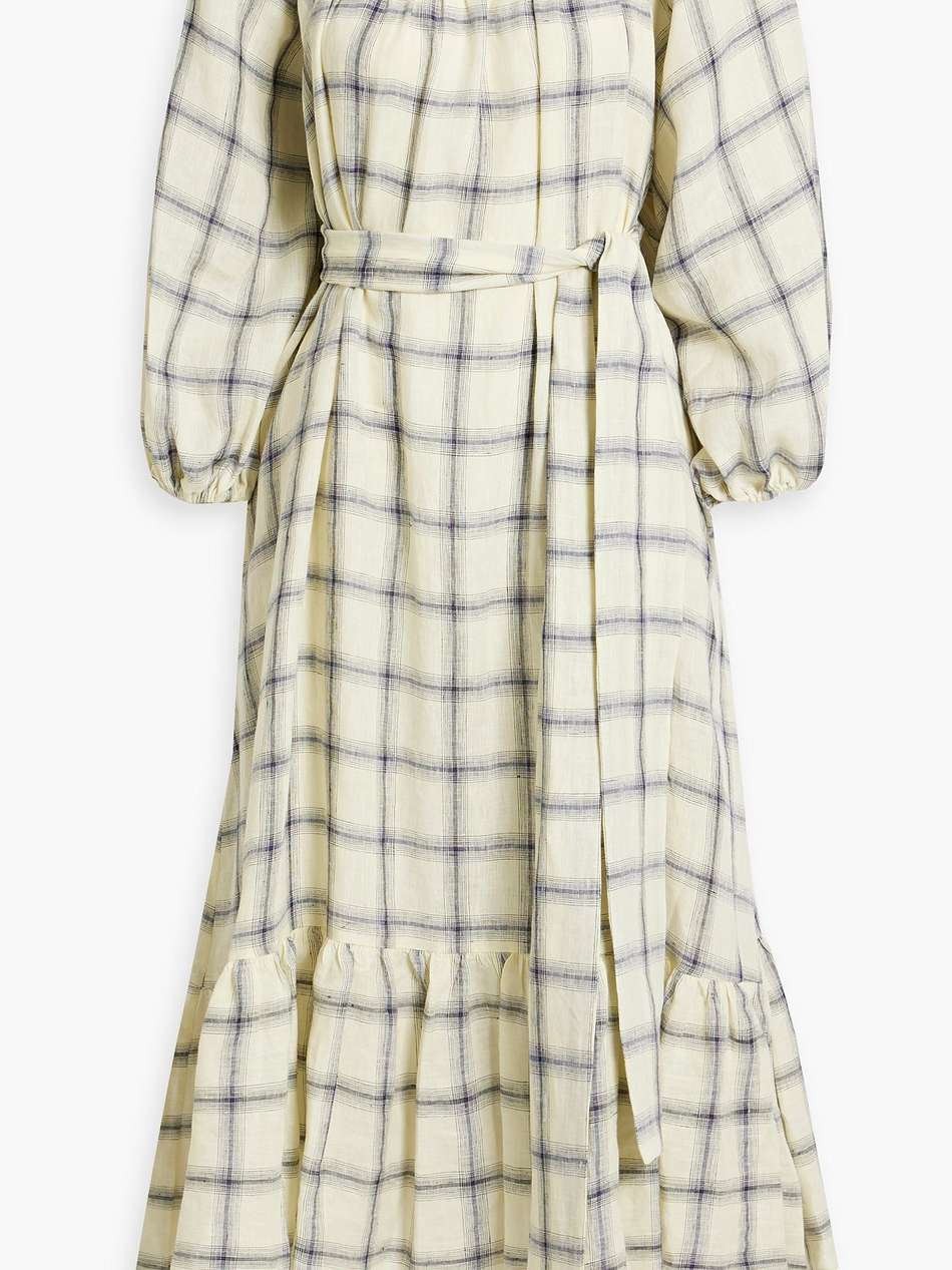 laure checked linen midi dress