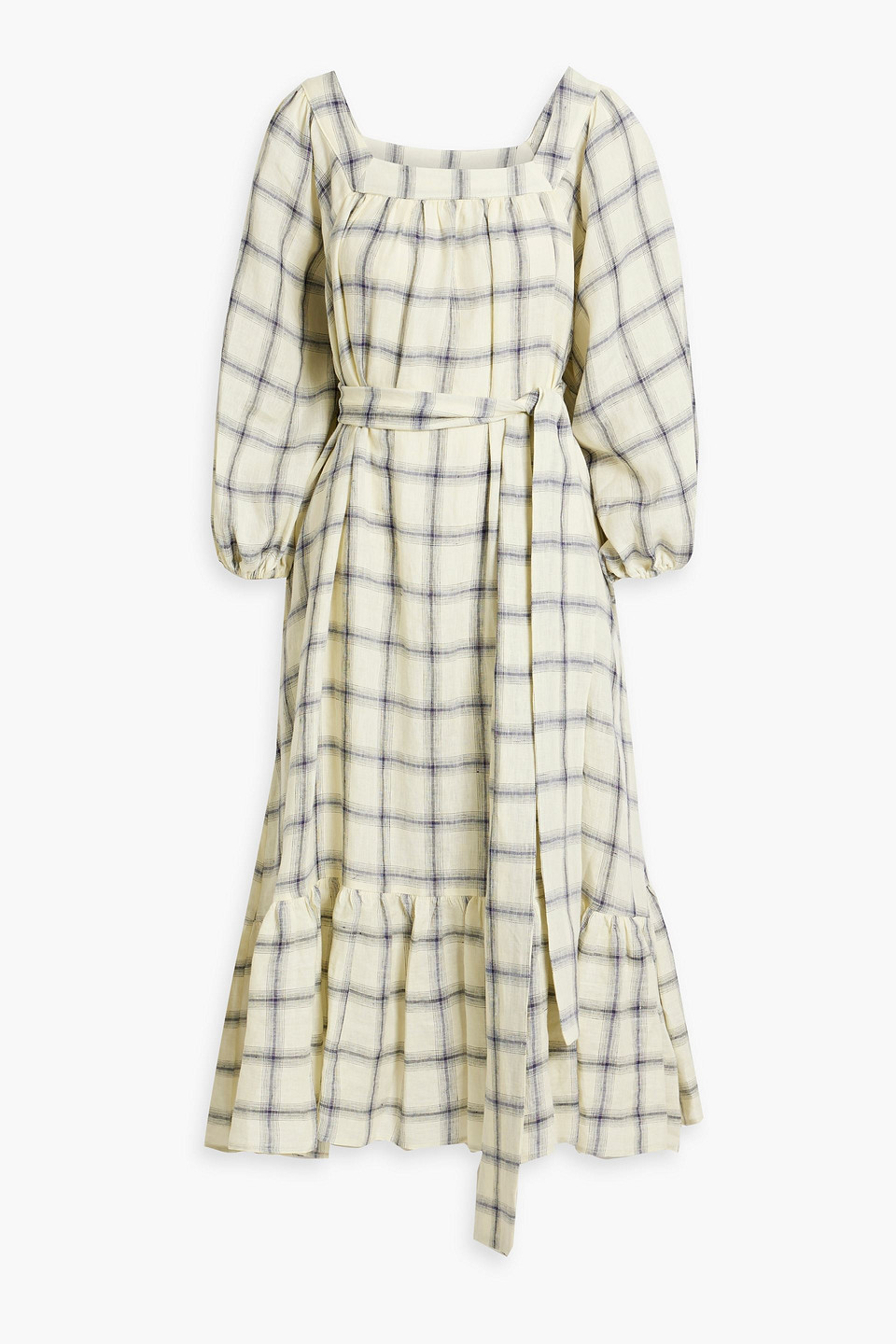 Laure checked linen-blend gauze midi dress