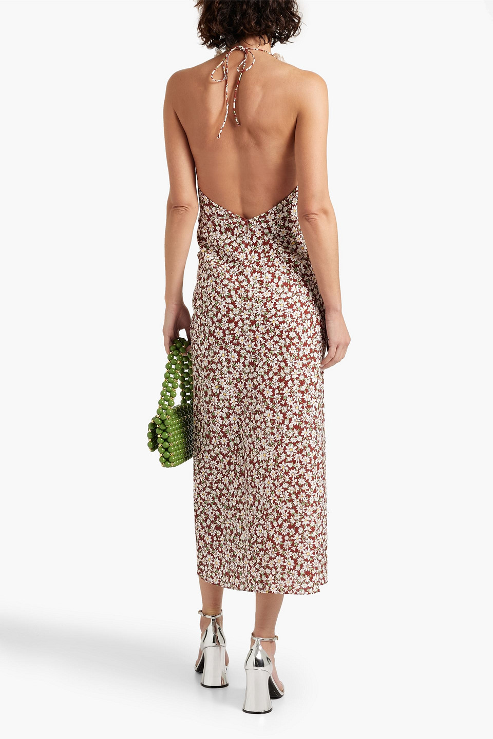 Rixo London Sabrina Floral Halterneck Midi Dress In Chocolate