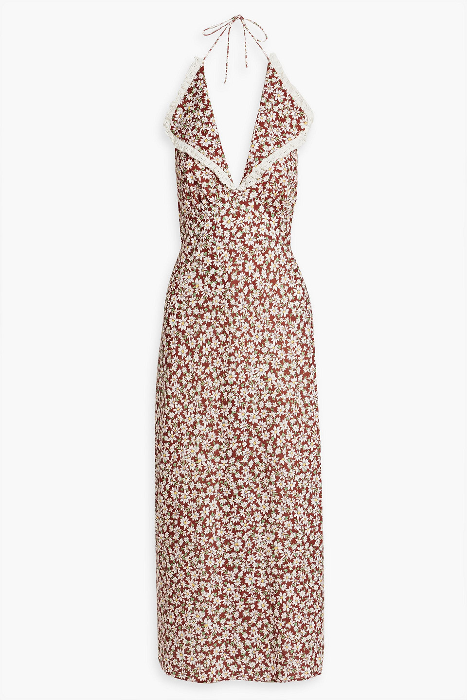 Rixo London Sabrina Floral Halterneck Midi Dress In Chocolate