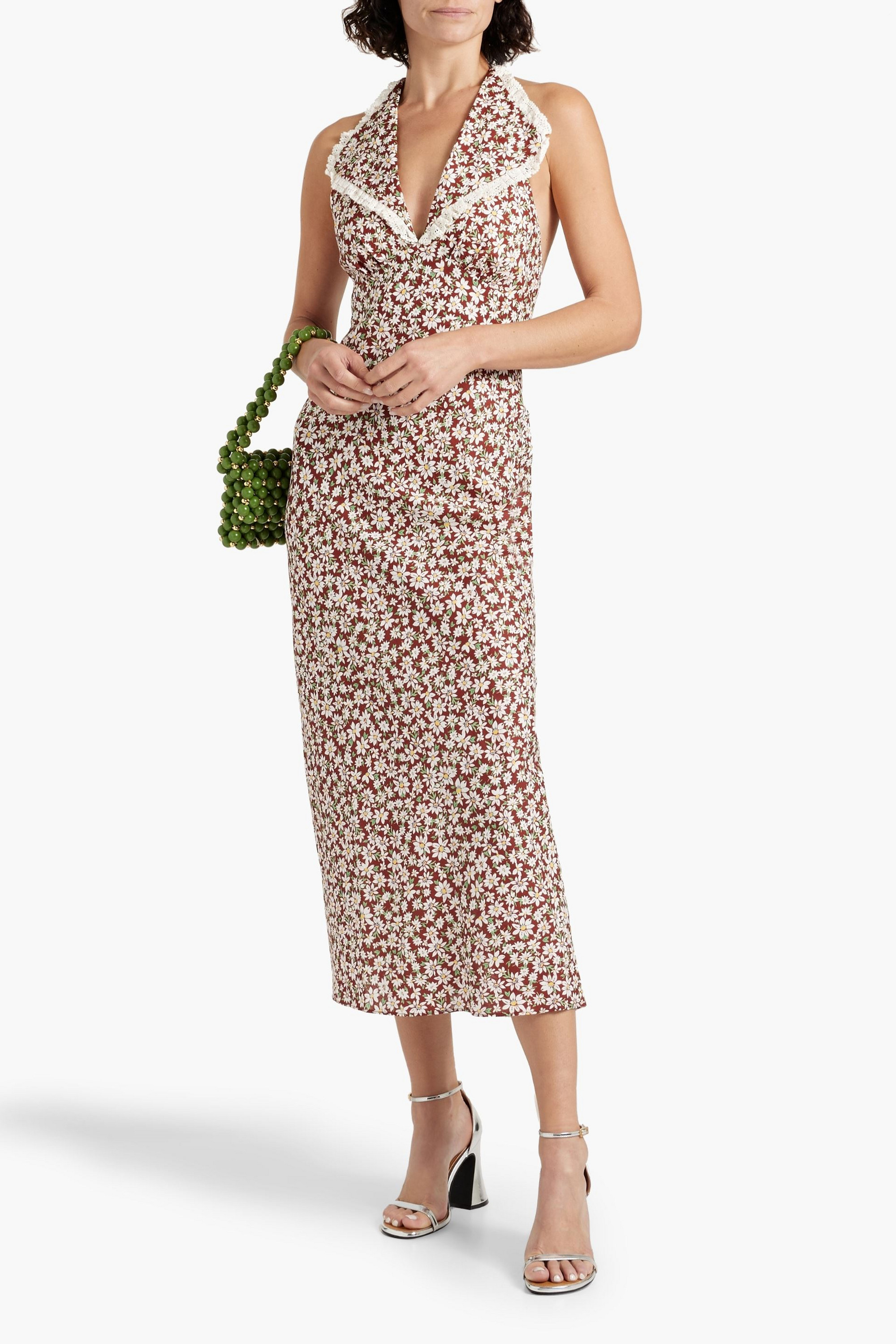 RIXO Sabrina floral-print cotton and linen-blend halterneck midi dress