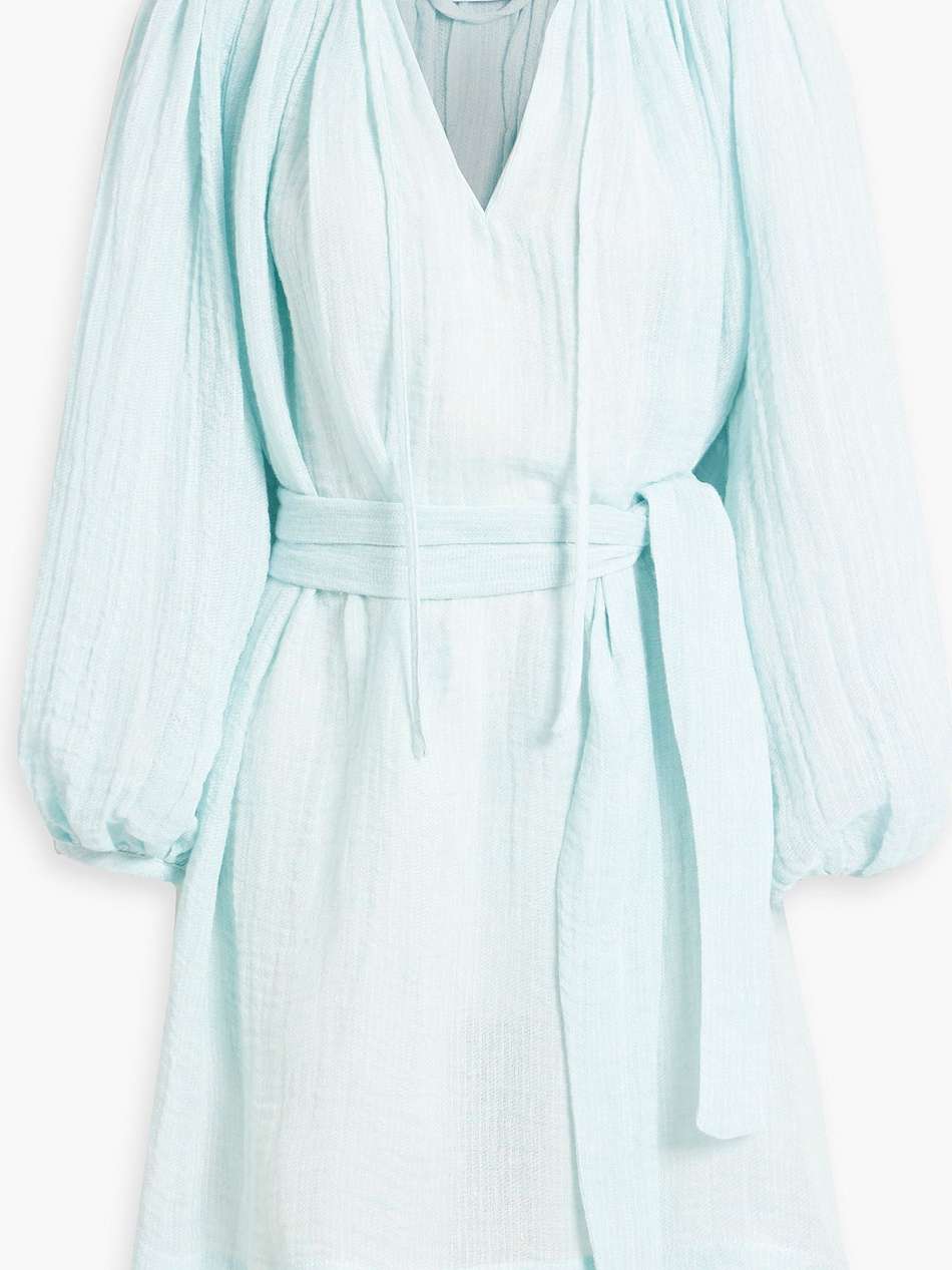 linen-blend gauze mini dress