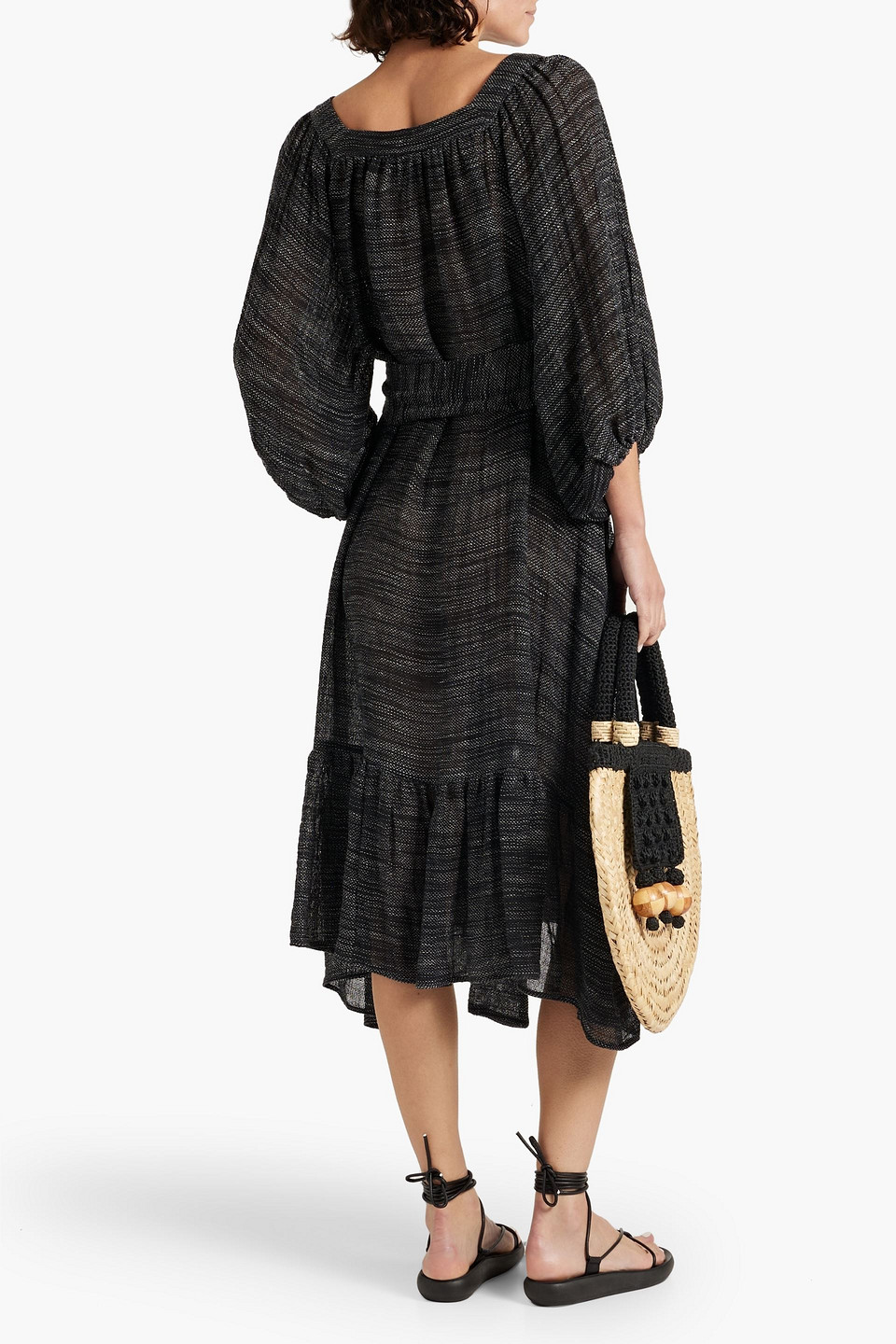 Shop Lisa Marie Fernandez Laure Linen-blend Gauze Midi Dress In Black