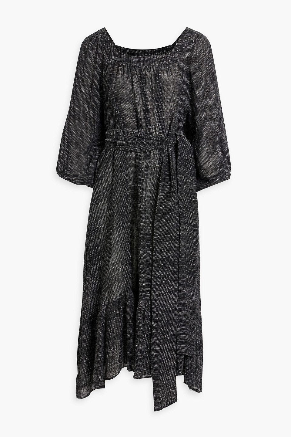 Lisa Marie Fernandez Laure Belted Linen-blend Gauze Midi Dress In Black