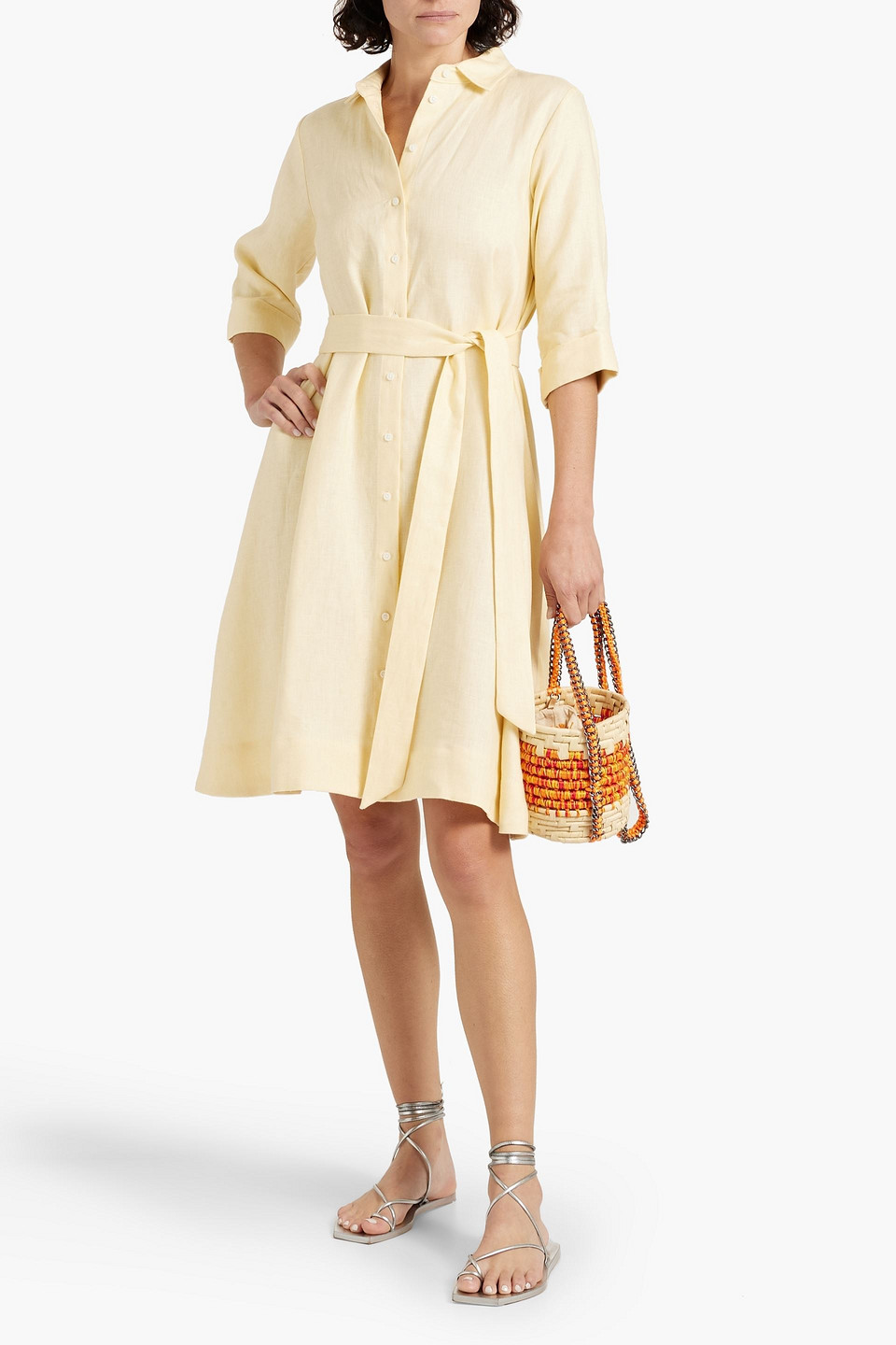 Shop Lisa Marie Fernandez Linen Shirt Dress In Pastel Yellow