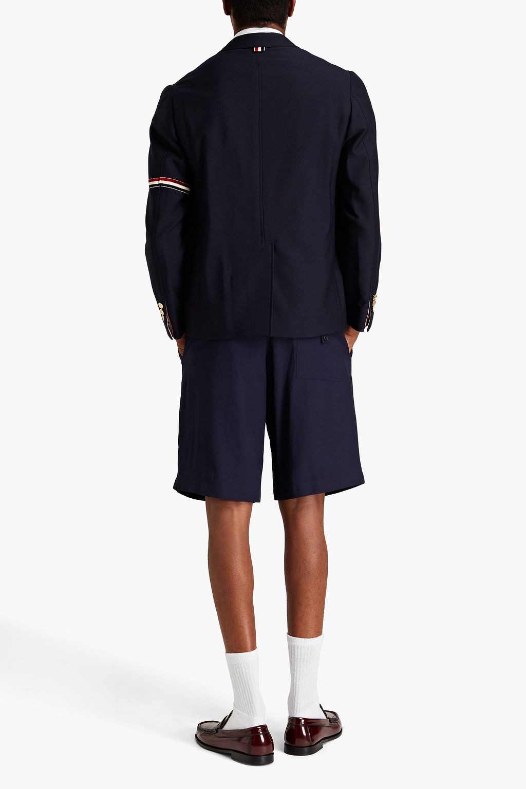THOM BROWNE Striped chenille-trimmed wool-blend blazer