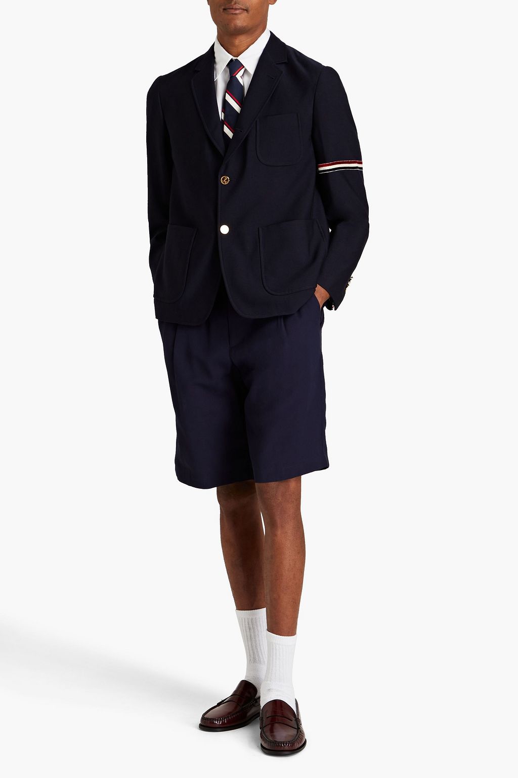 THOM BROWNE Striped chenille-trimmed wool-blend blazer