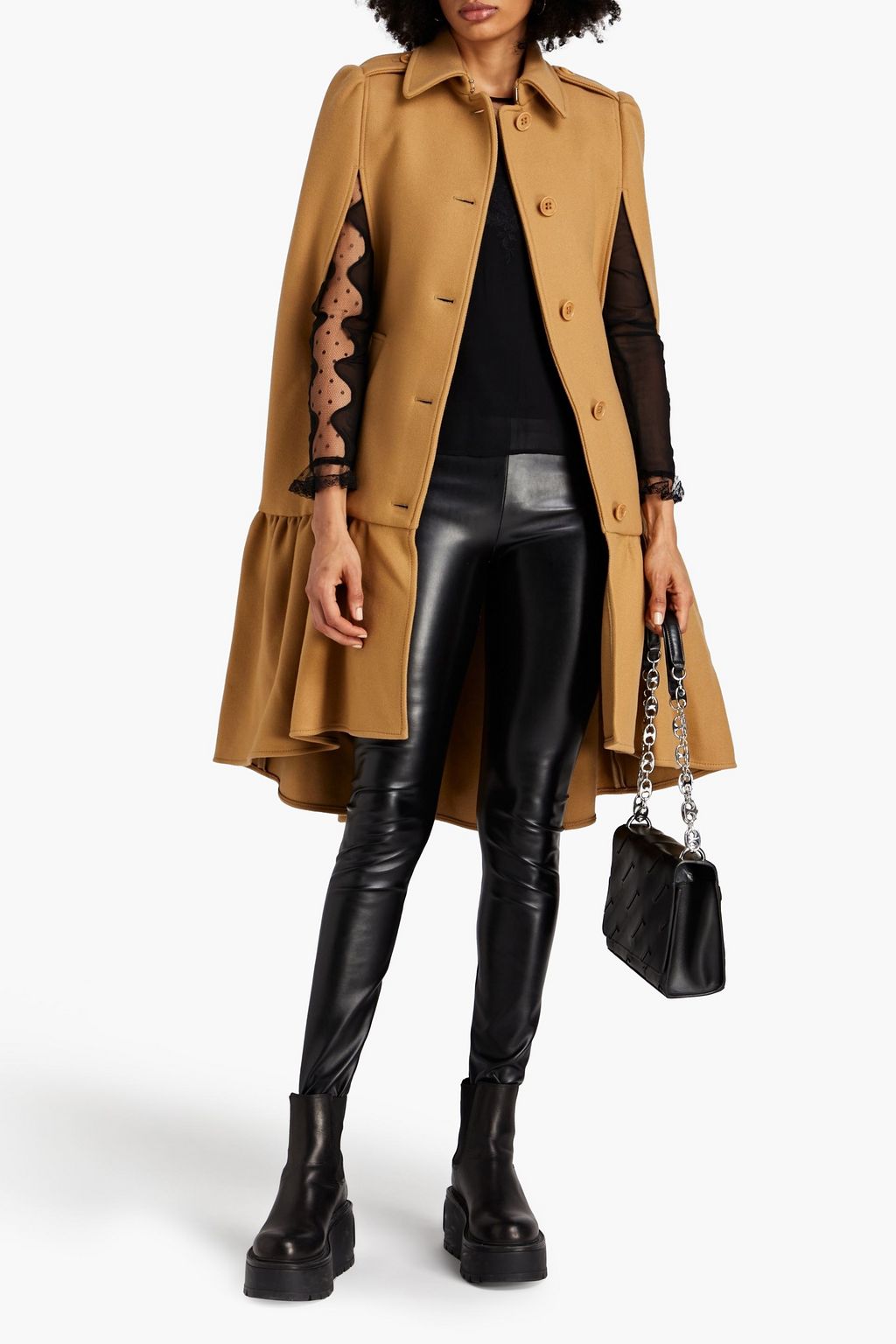 REDVALENTINO Ruffled wool-blend tweed coat