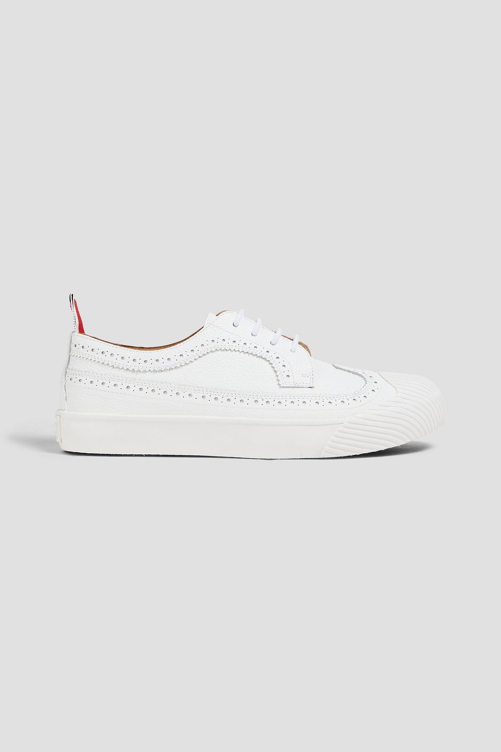 THOM BROWNE Laser-cut pebbled-leather sneakers | THE OUTNET