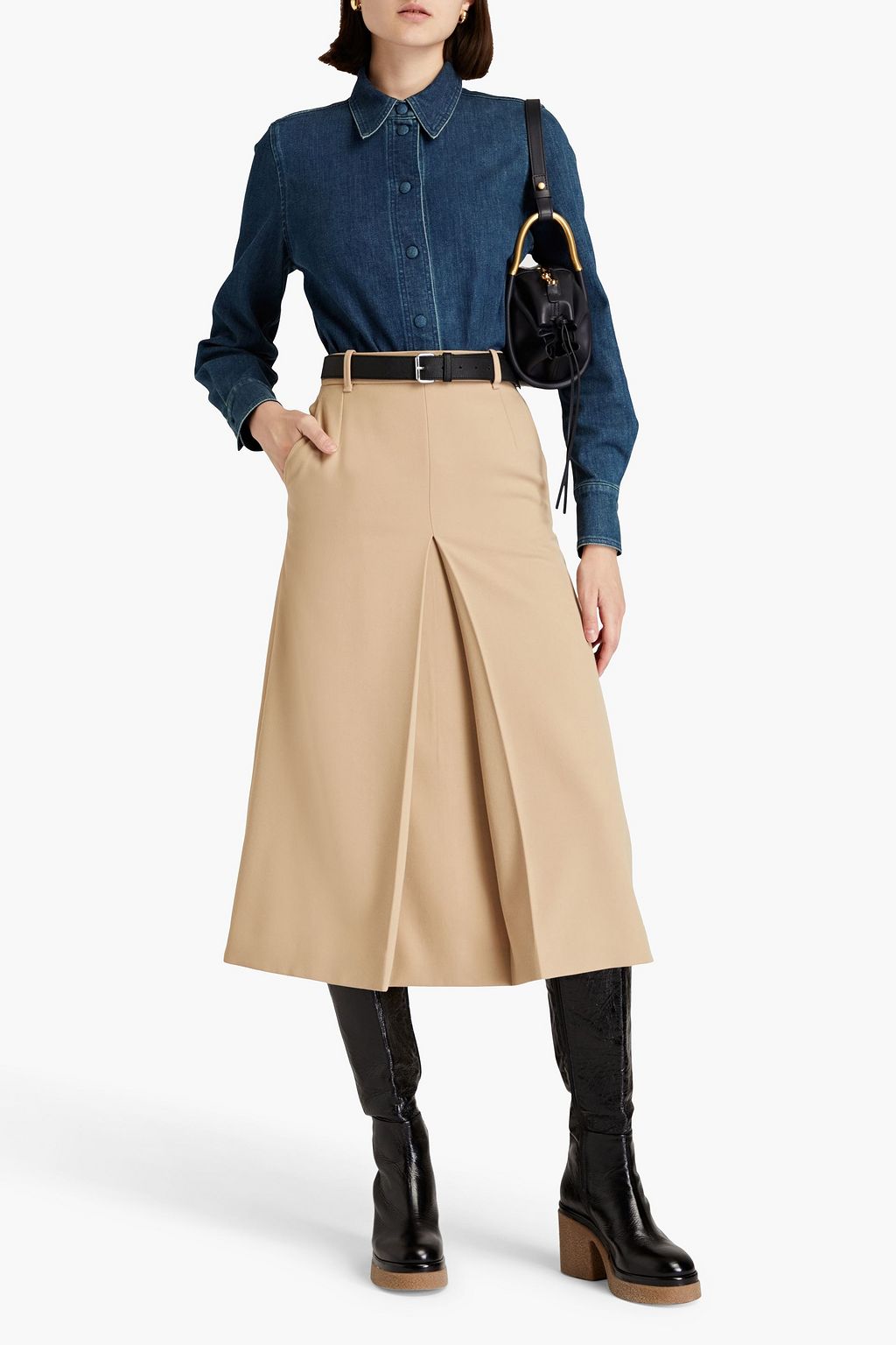 CHLOÉ Pleated wool-twill midi skirt