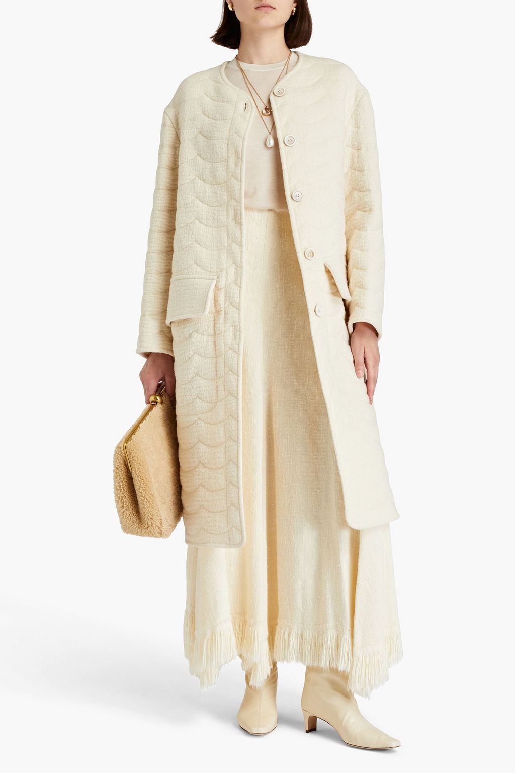 CHLOÉ Wendbarer Mantel aus Seidensatin und gesteppter Bouclé-Wolle