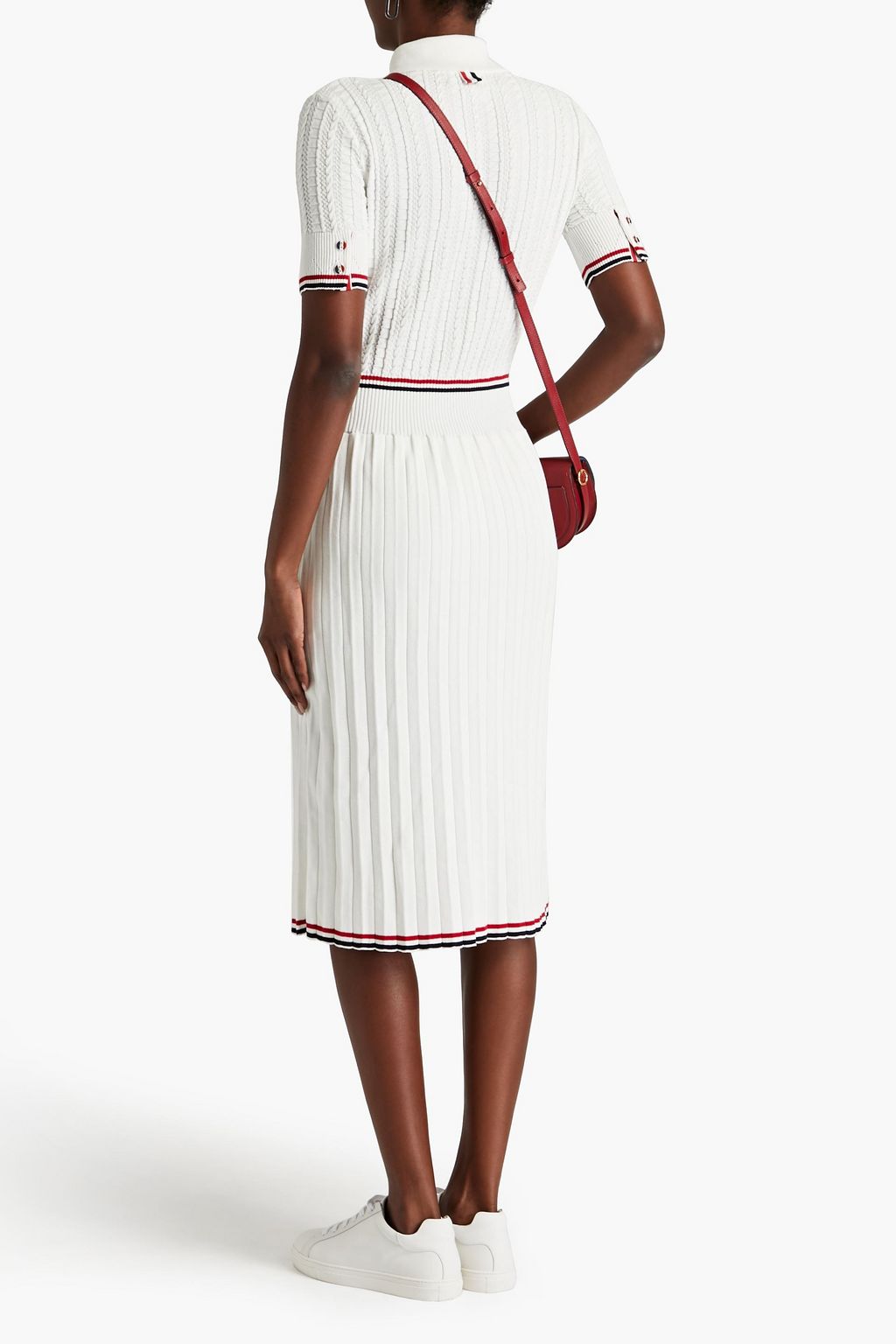 THOM BROWNE Striped cable-knit cotton midi dress