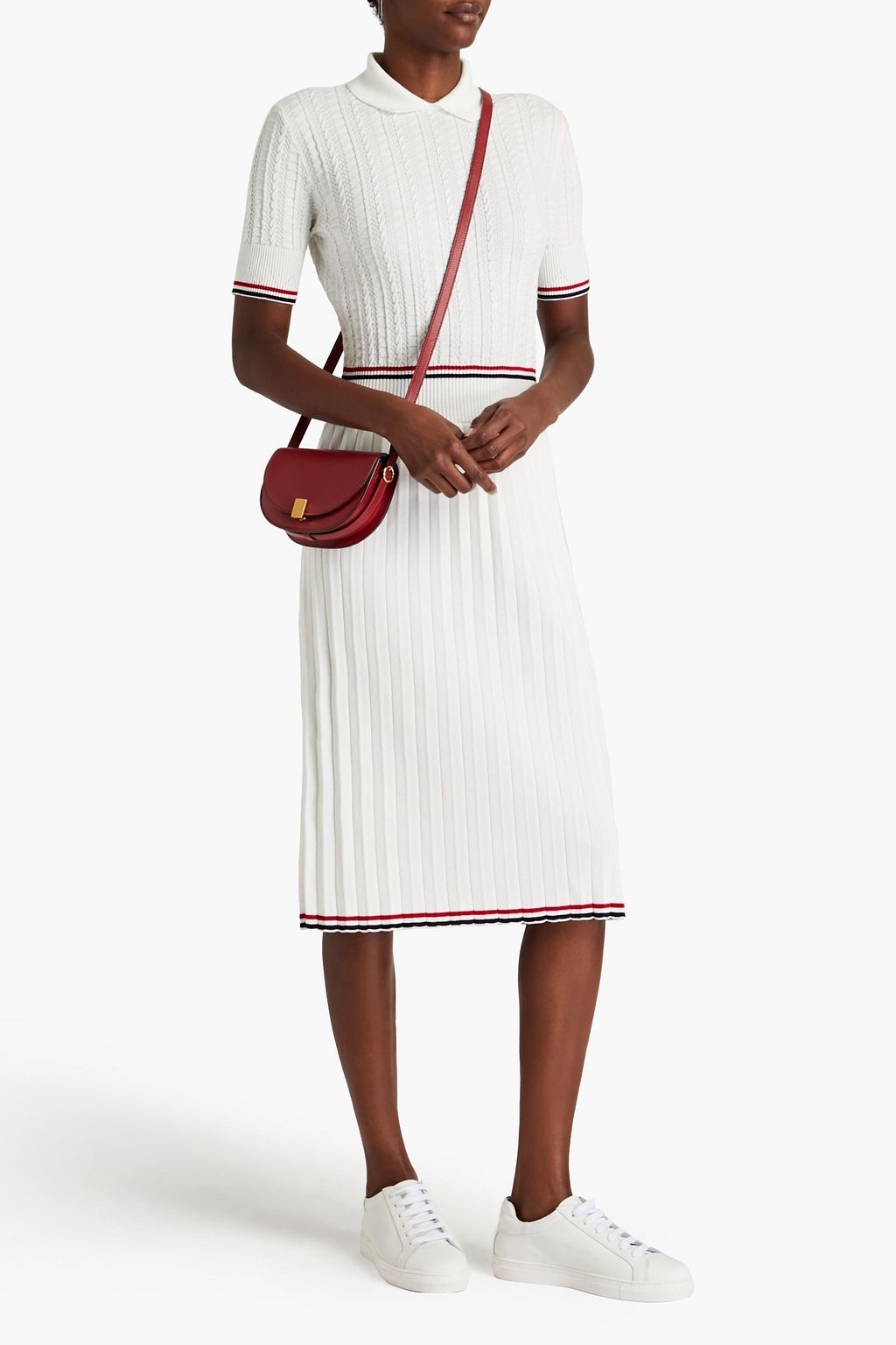 THOM BROWNE Striped cable-knit cotton midi dress