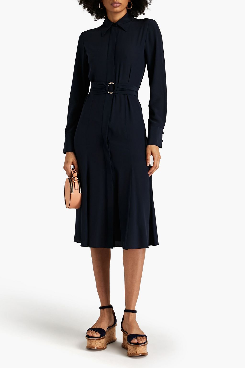 CHLOÉ Hemdkleid aus Seiden-Crêpe in Midilänge mit Gürtel
