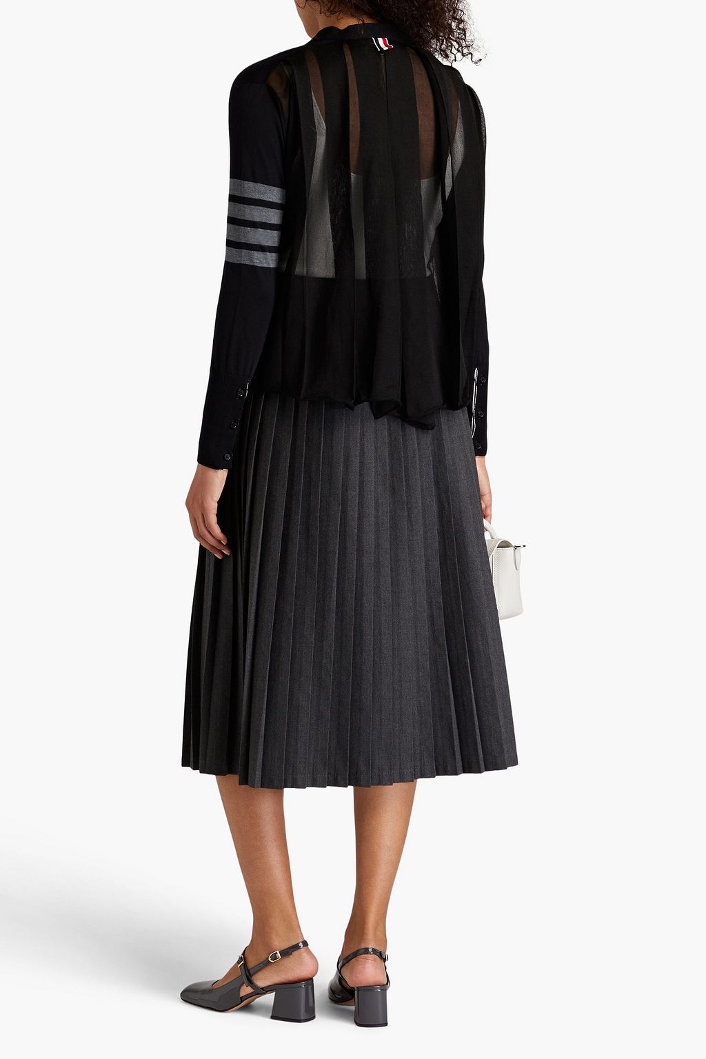 THOM BROWNE Pleated striped silk-blend cardigan